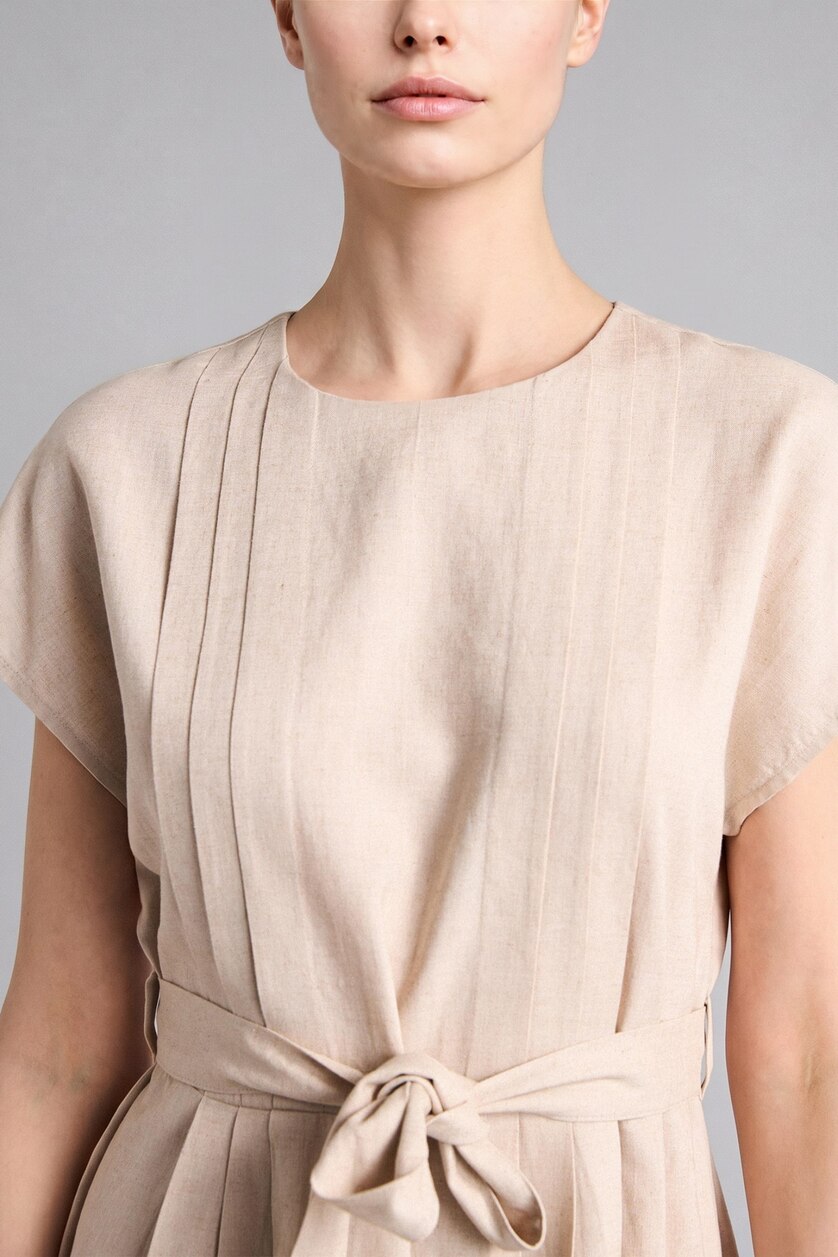 Woman Light Beige Linen Blended Dress