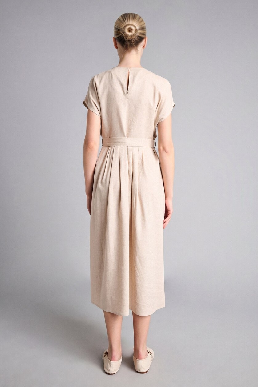 Woman Light Beige Linen Blended Dress