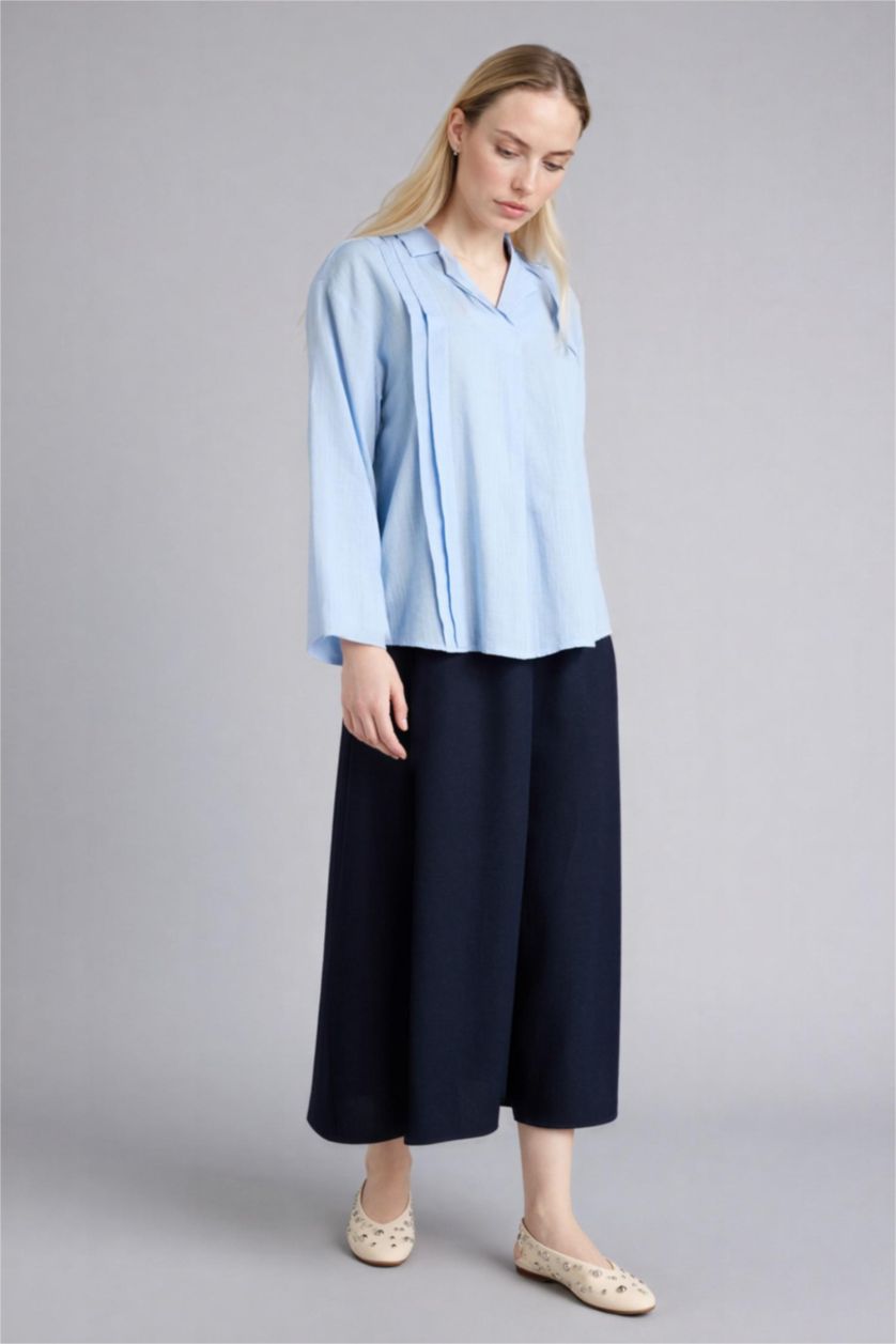 Kadın Lacivert A Kesim Keten Karışımlı Etek