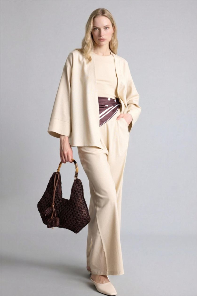 WOMAN Beige Straight Fit Trousers