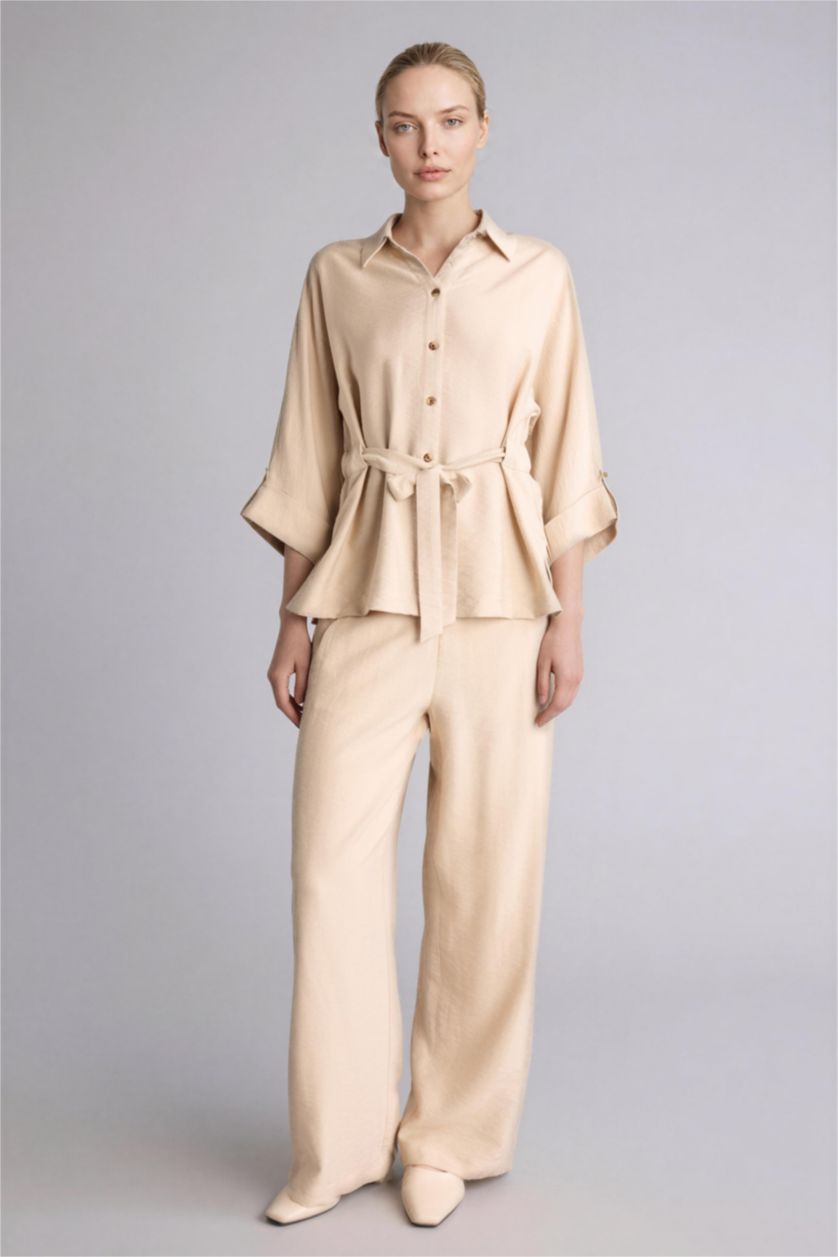 Женщины Песочный Брюки Straight Wide с прямыми штанинами