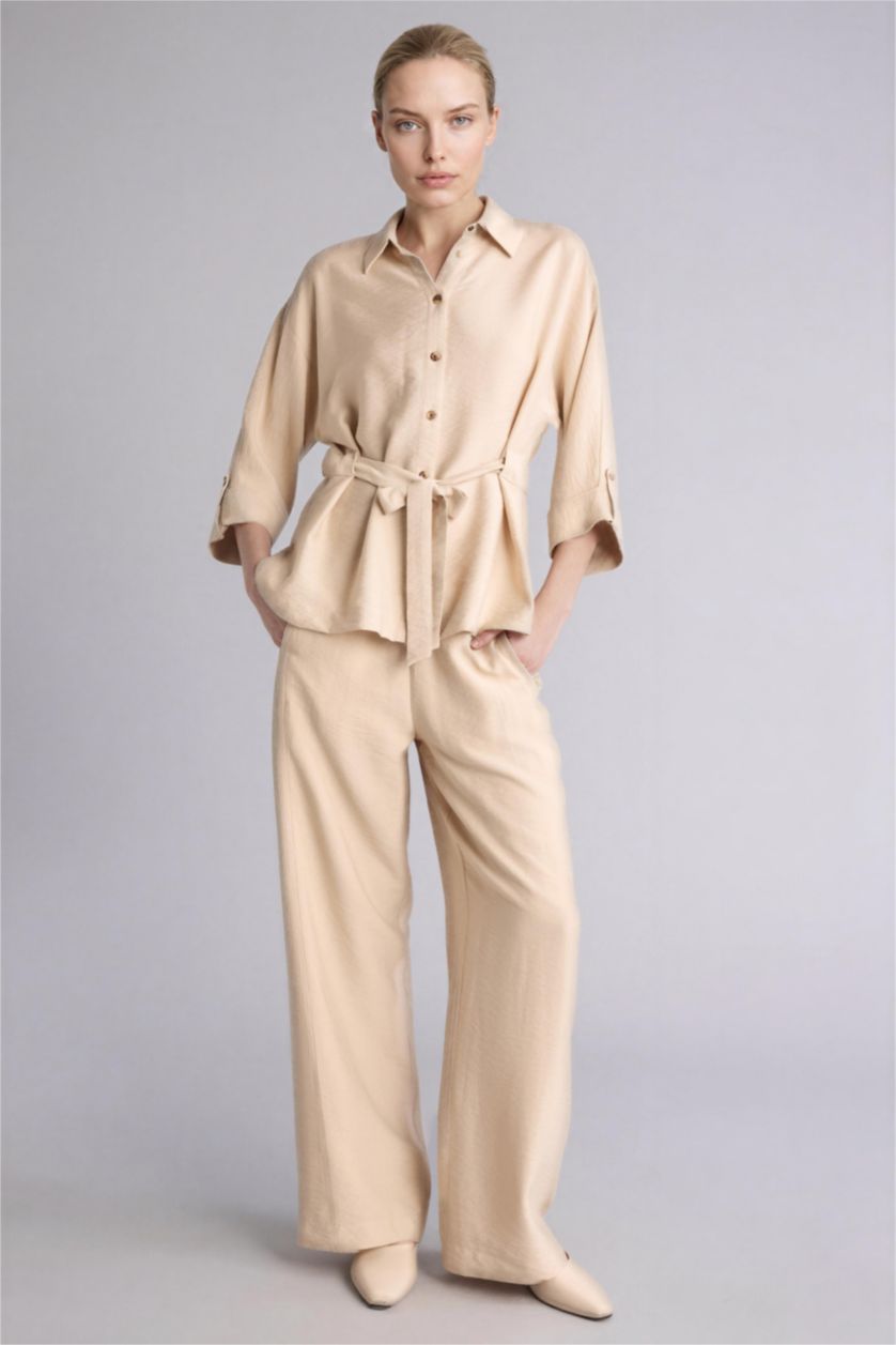 Женщины Песочный Брюки Straight Wide с прямыми штанинами