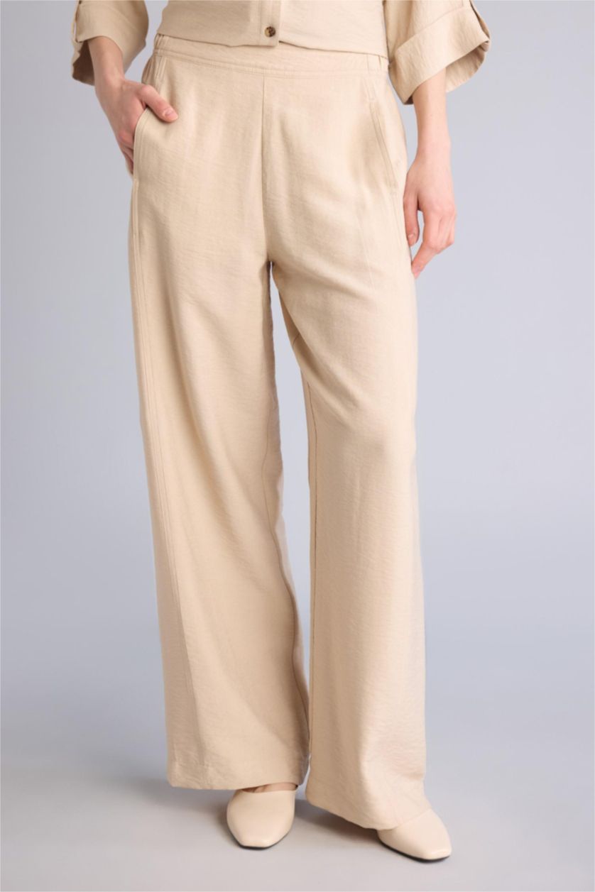Женщины Песочный Брюки Straight Wide с прямыми штанинами
