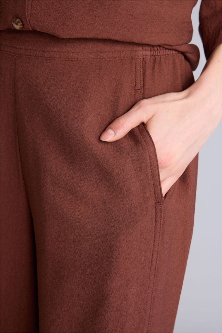 Женщины Коричневый Брюки Straight Wide с прямыми штанинами