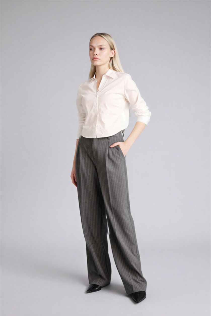 نساء رمادي سروال مخطط وايد ليج بساق بسحاب