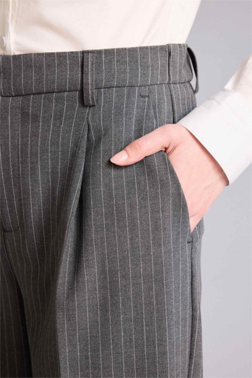 نساء رمادي سروال مخطط وايد ليج بساق بسحاب