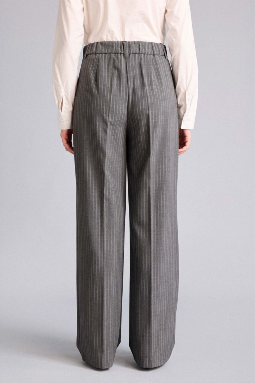 نساء رمادي سروال مخطط وايد ليج بساق بسحاب