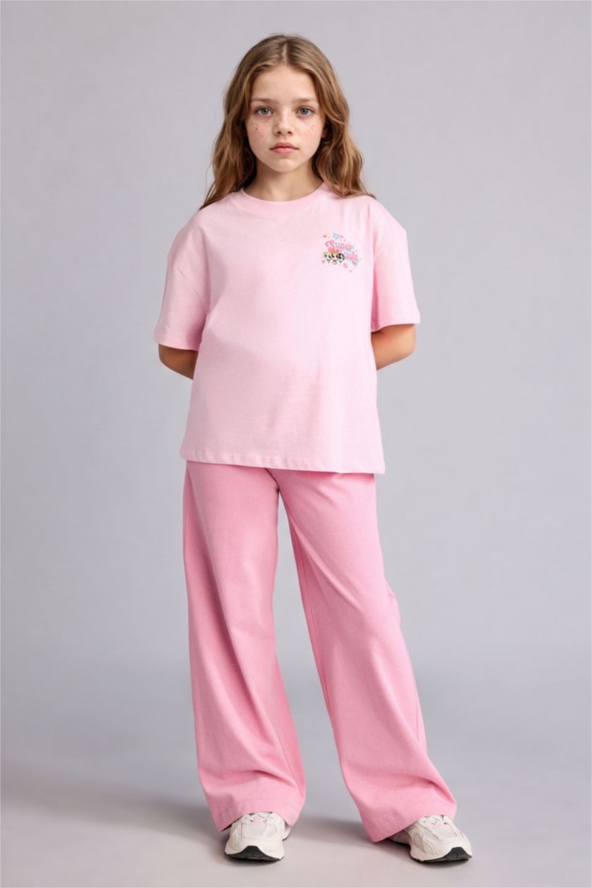 GIRLS & TEENS Light Pink تيشيرت نص كم اوفر سايز برقبة مستديرة من باور باف جيرلز