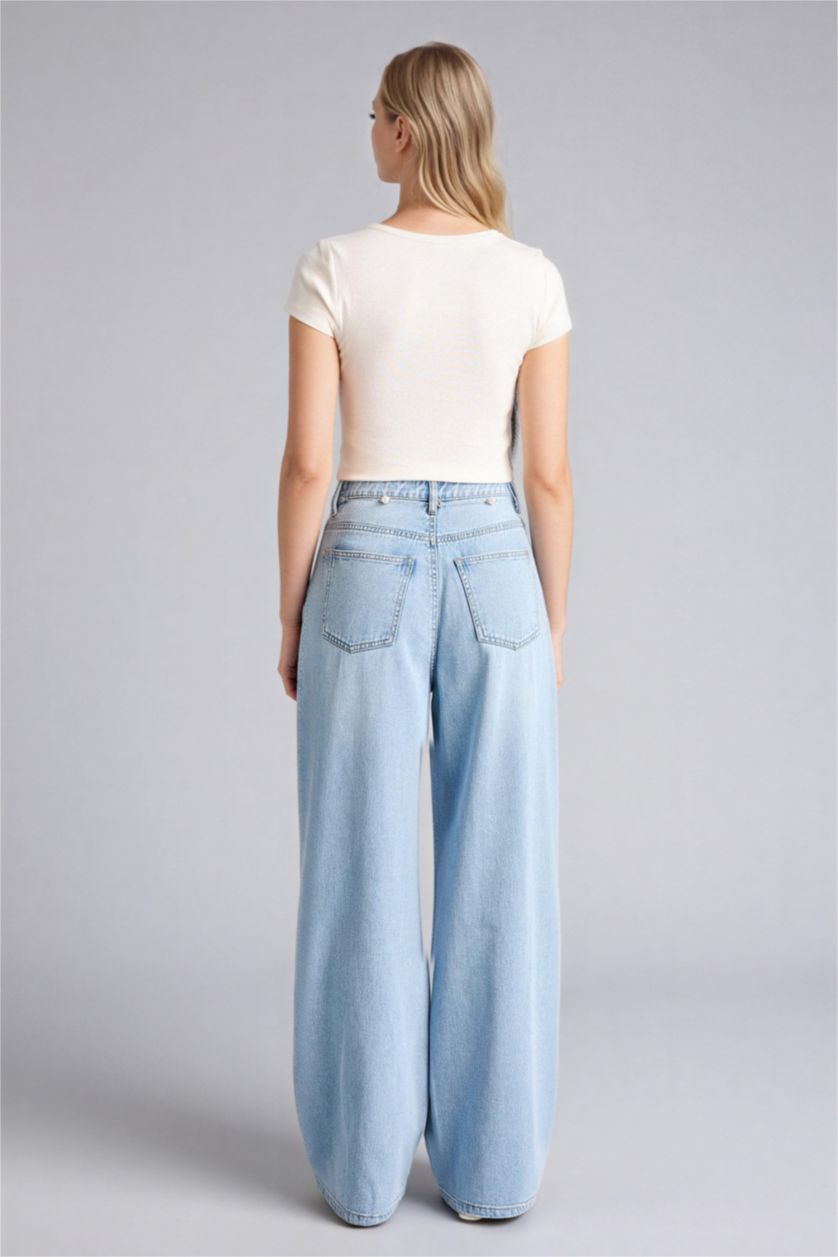 Женщины Голубрй Брюки Wide Leg c высокой талией для женщин