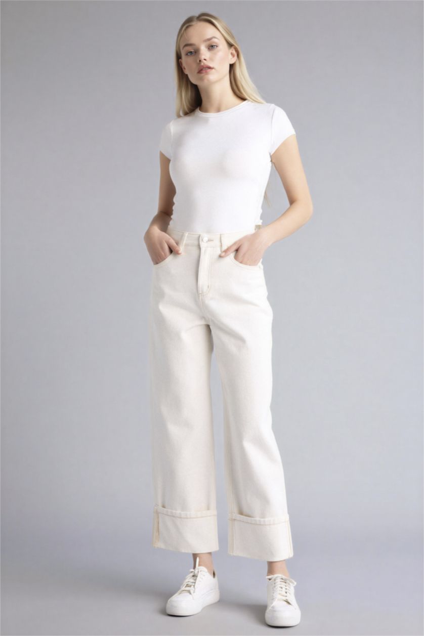 Женщины Белый Брюки свободного кроя c высокой талией для женщин