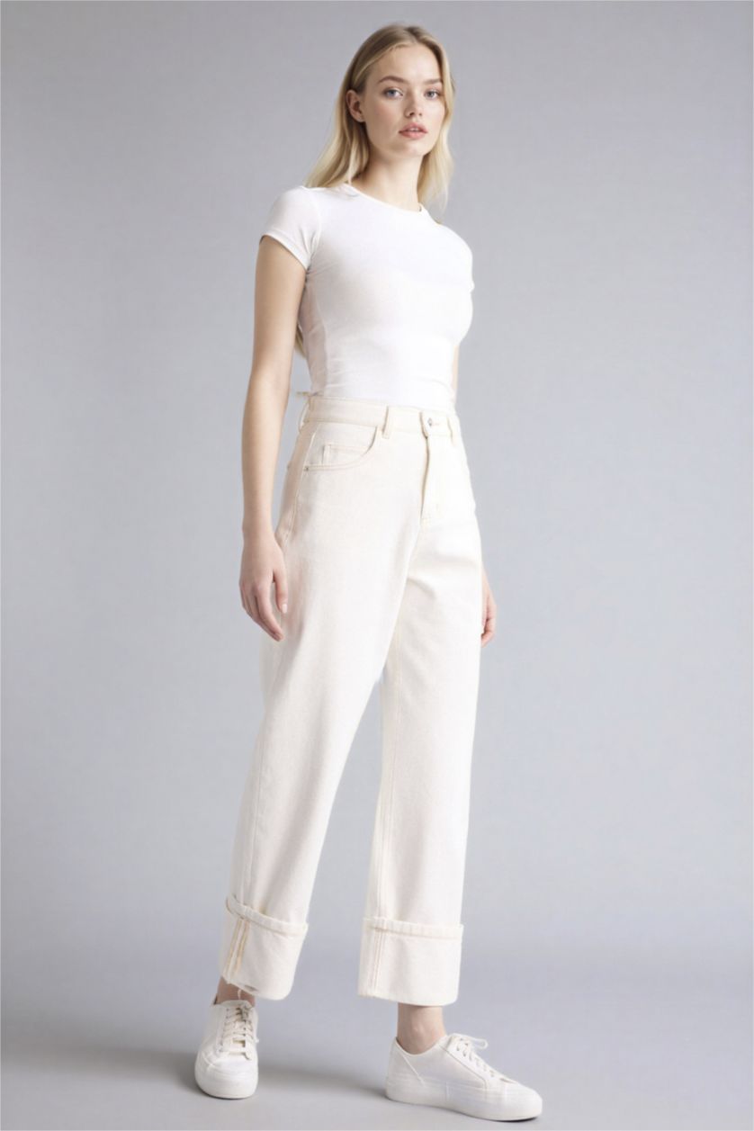 Женщины Белый Брюки свободного кроя c высокой талией для женщин