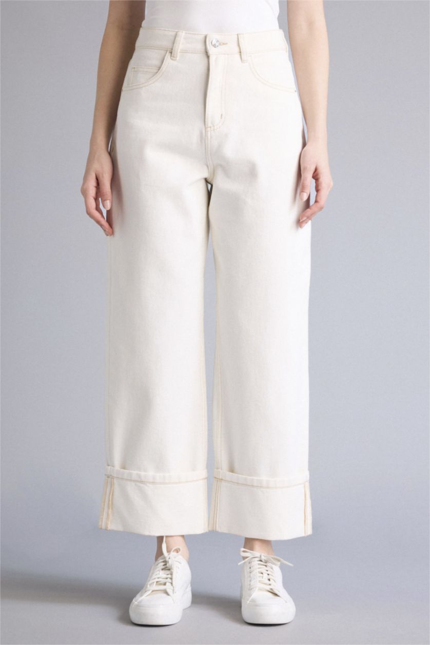 Женщины Белый Брюки свободного кроя c высокой талией для женщин