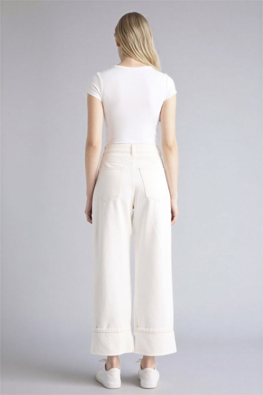 Женщины Белый Брюки свободного кроя c высокой талией для женщин