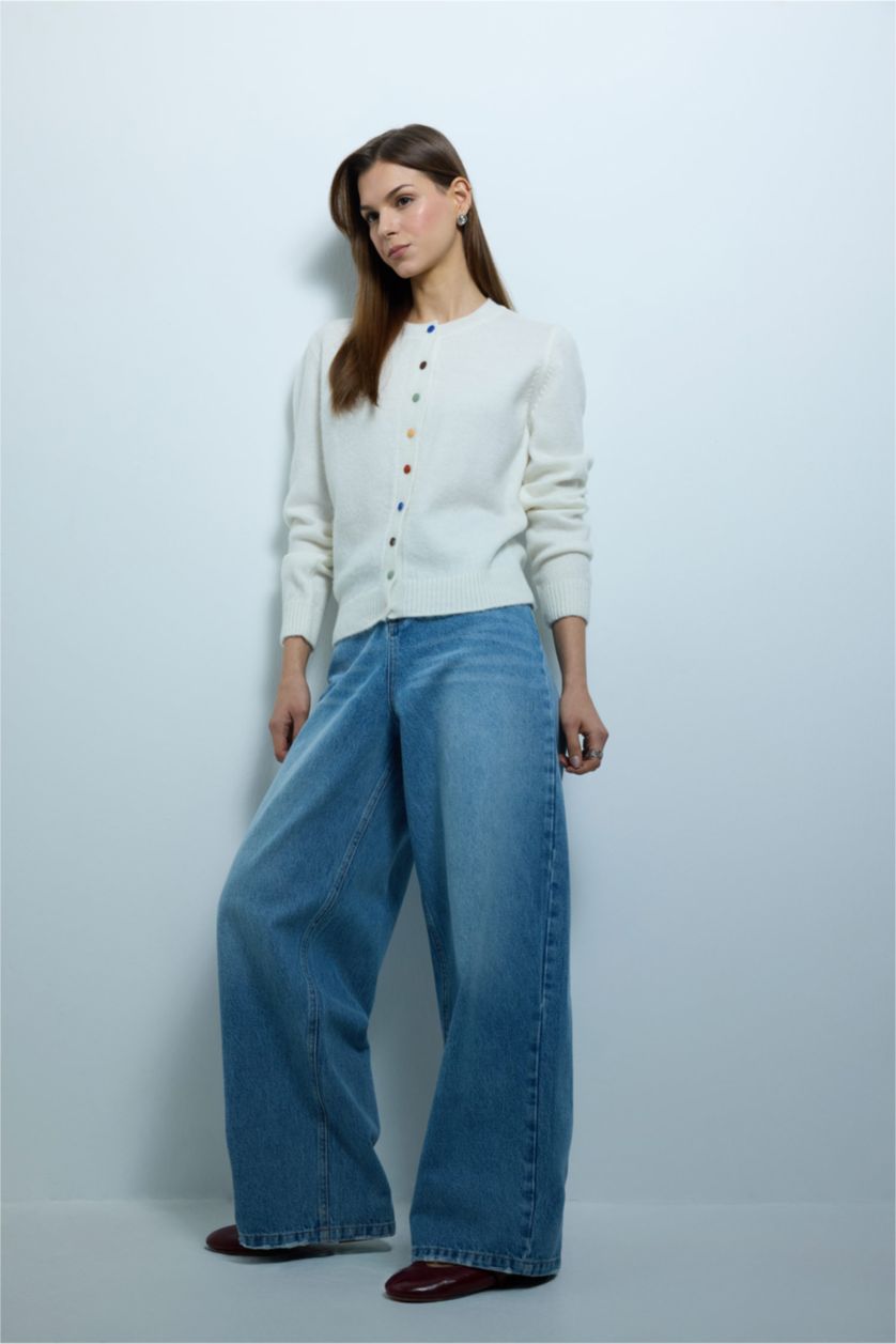 Женщины Голубрй Брюки Barrel Fıt c высокой талией для женщин