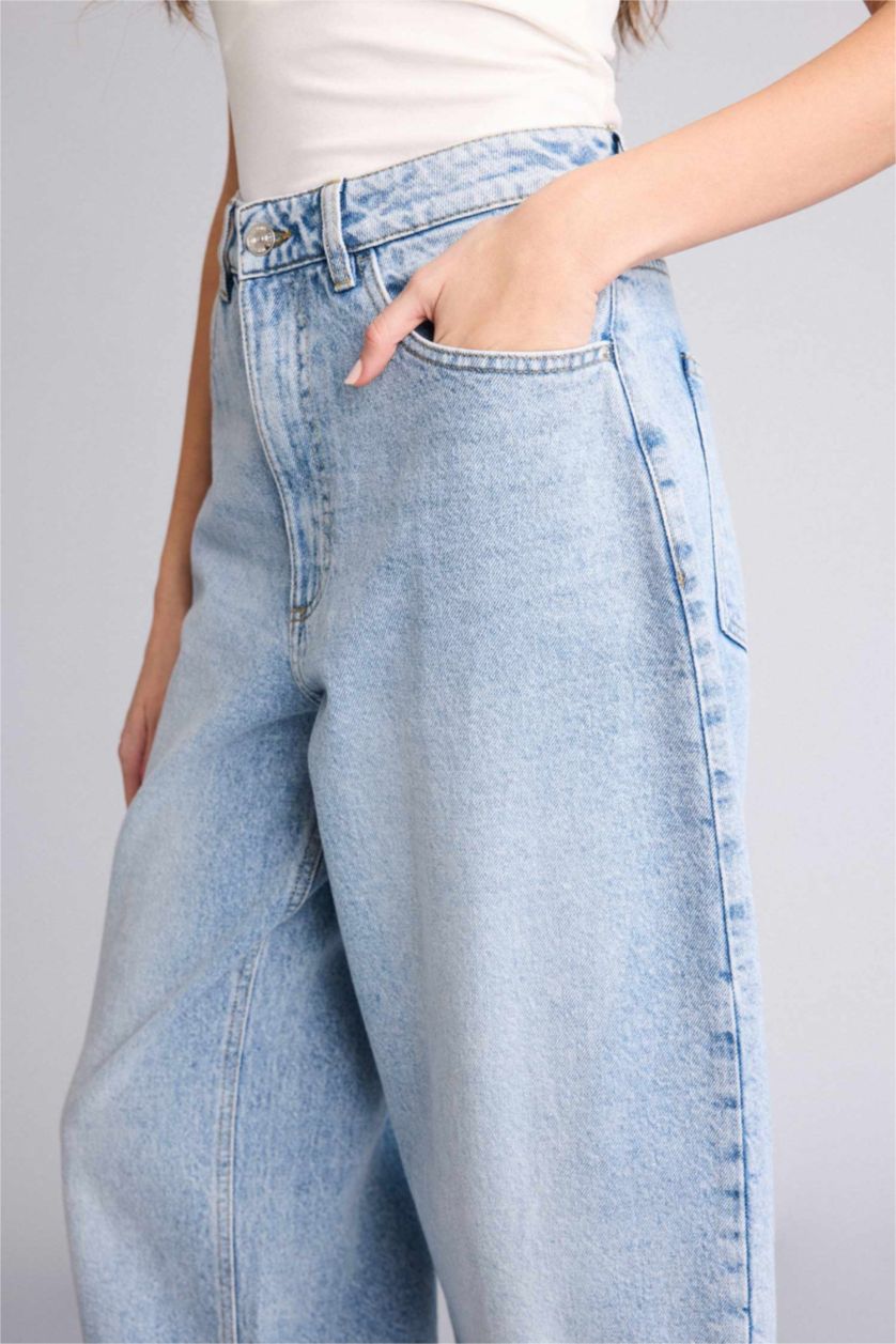 Женщины Светло-синий Длинные джинсы Barrel Fit с высокой талией и прямыми штанинами