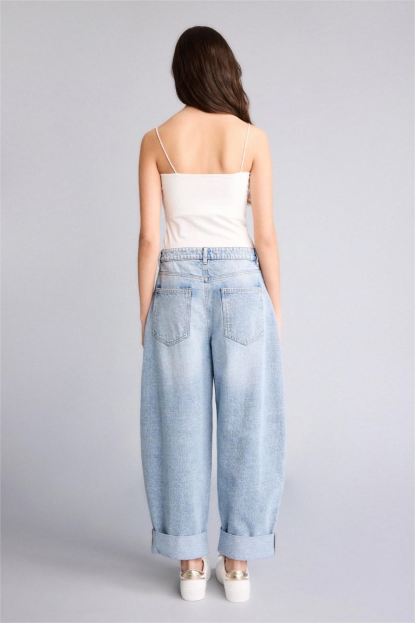 Женщины Светло-синий Длинные джинсы Barrel Fit с высокой талией и прямыми штанинами