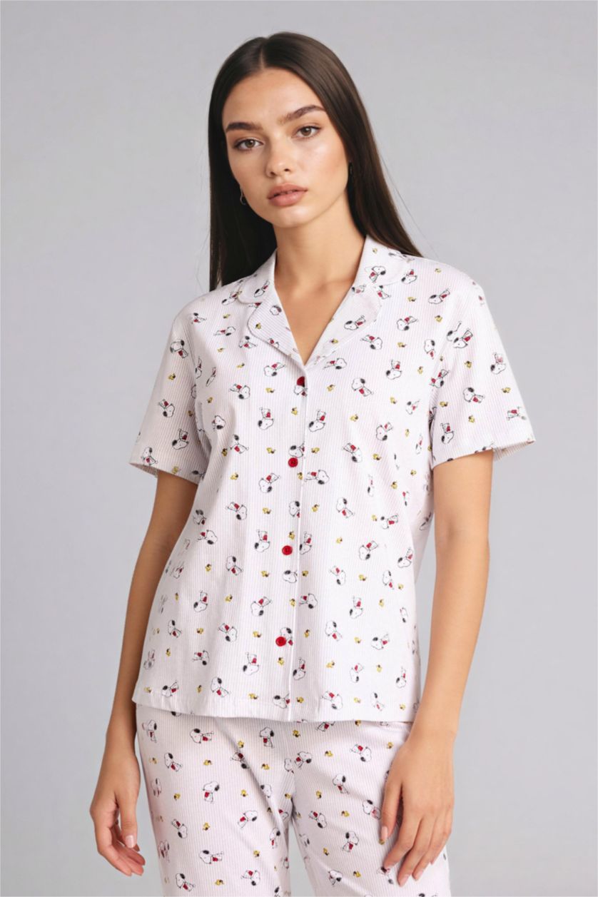 نساء رمادي فاتح سيت بجامة قصة عادية نص ردن من سنوبي - قطعتين