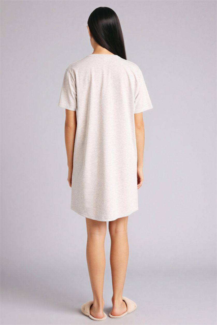 Woman Grey Melange Regular Fit Crew Neck Snoopy Licensed Knitted Dress