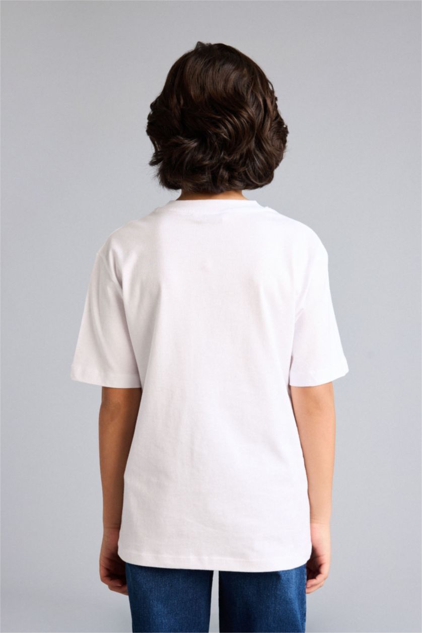 Erkek Çocuk - Genç Erkek Beyaz Baskılı Tişört Erkek Çocuk