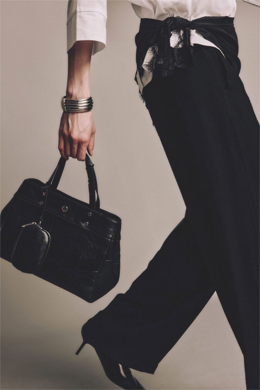 Kadın Siyah Kadın Kanvas Omuz Çantası