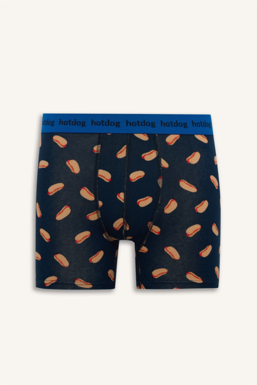 Erkek Lacivert Regular Fıt Yiyecek Baskılı 3'lü Boxer