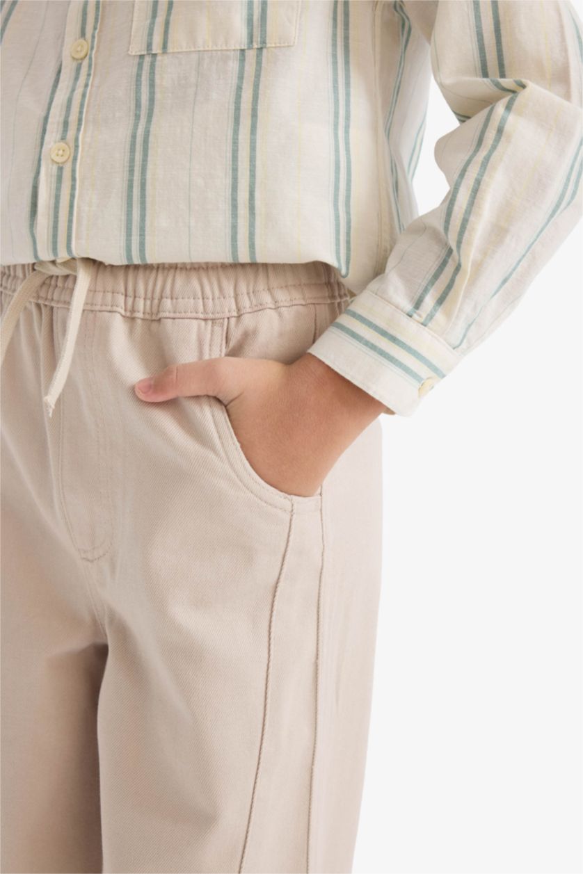 GARÇONS Beige Pantalon en gabardine droit barrel pour garçon