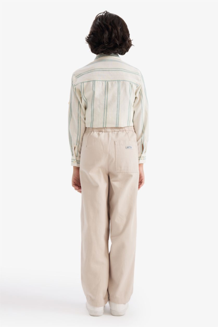 GARÇONS Beige Pantalon en gabardine droit barrel pour garçon