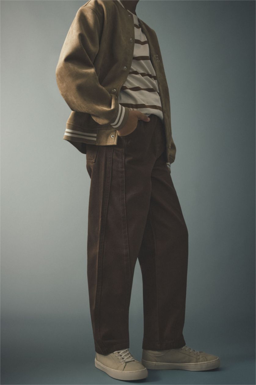 Мальчики и подростки Коричневый Габардиновые брюки Barrel Fit с прямыми штанинами для мальчиков