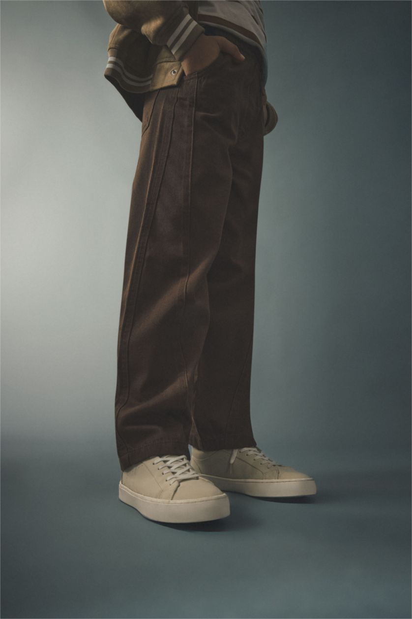 Мальчики и подростки Коричневый Габардиновые брюки Barrel Fit с прямыми штанинами для мальчиков