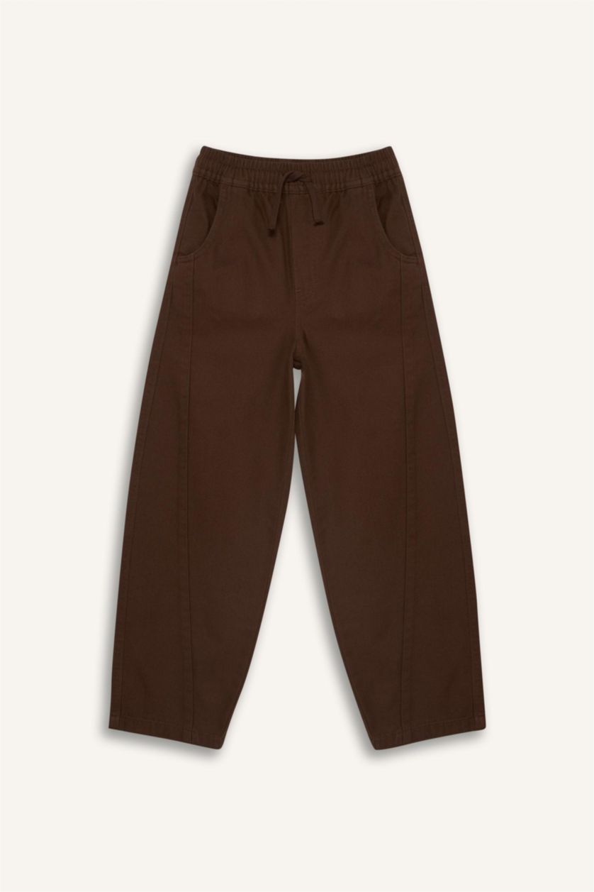 Erkek Çocuk - Genç Erkek Kahve Dikiş Detaylı Gabardın Pantolon Erkek Çocuk