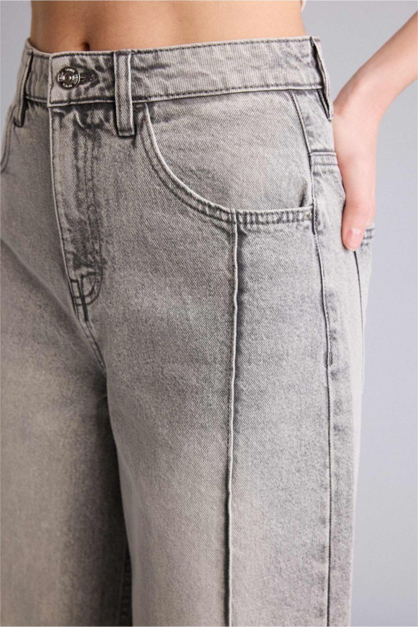 Женщины Серый Длинные джинсы Wide Leg с высокой талией и прямыми штанинами