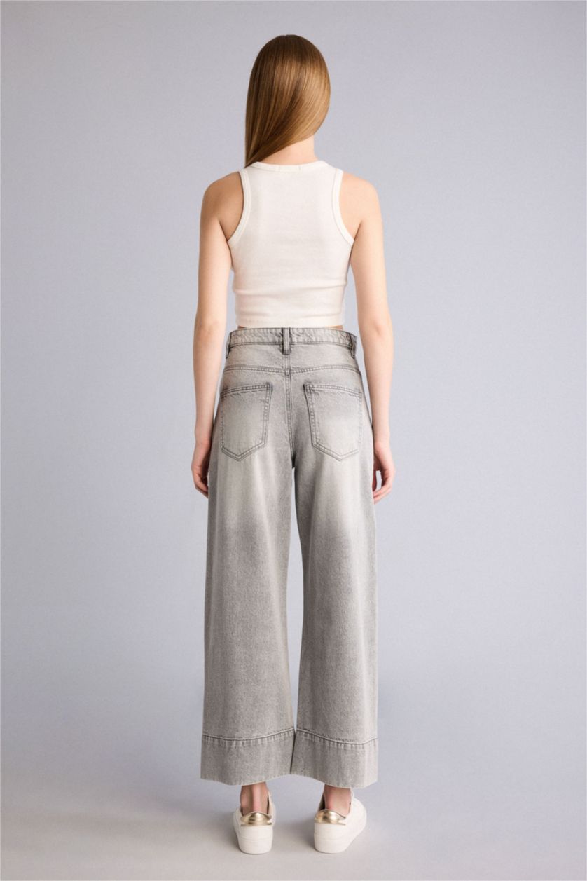 Женщины Серый Длинные джинсы Wide Leg с высокой талией и прямыми штанинами