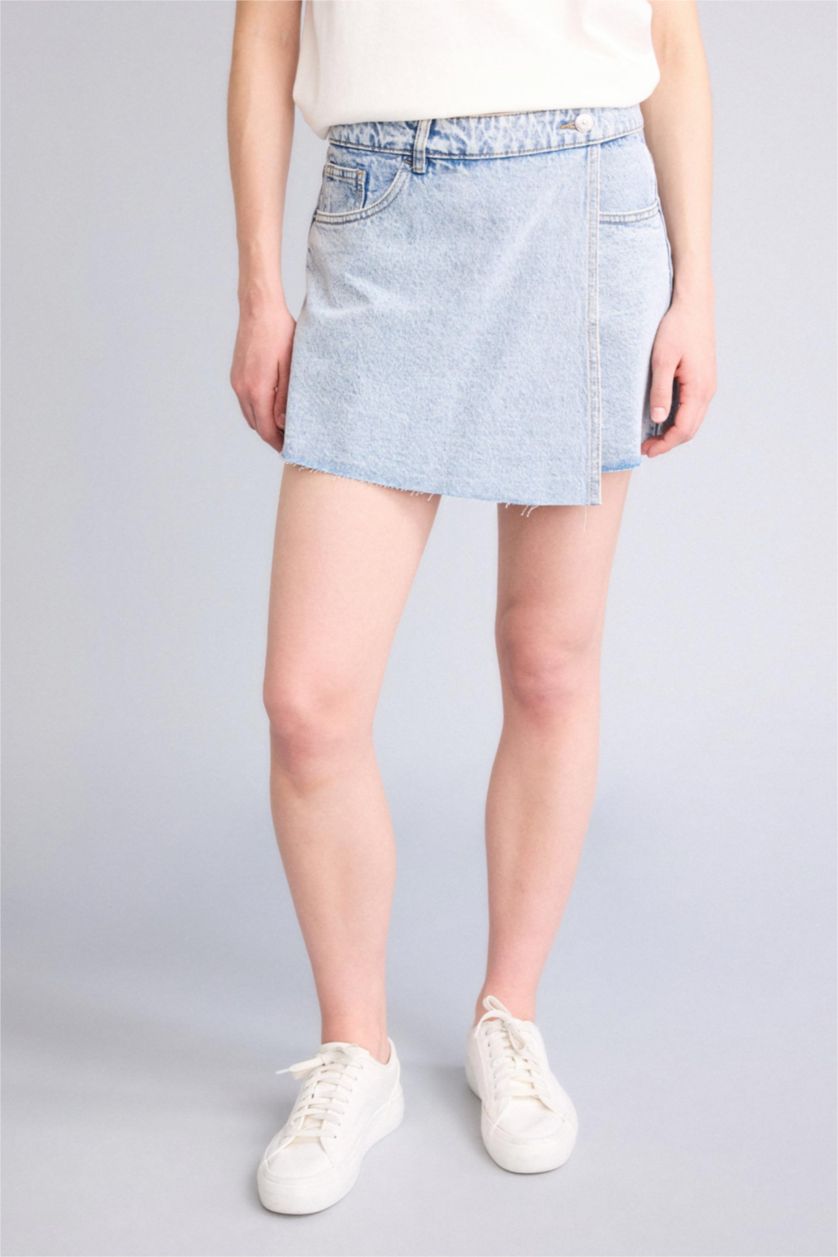 Женщины Светло-синий Джинсовые шорты с высокой талией и прямыми штанинами