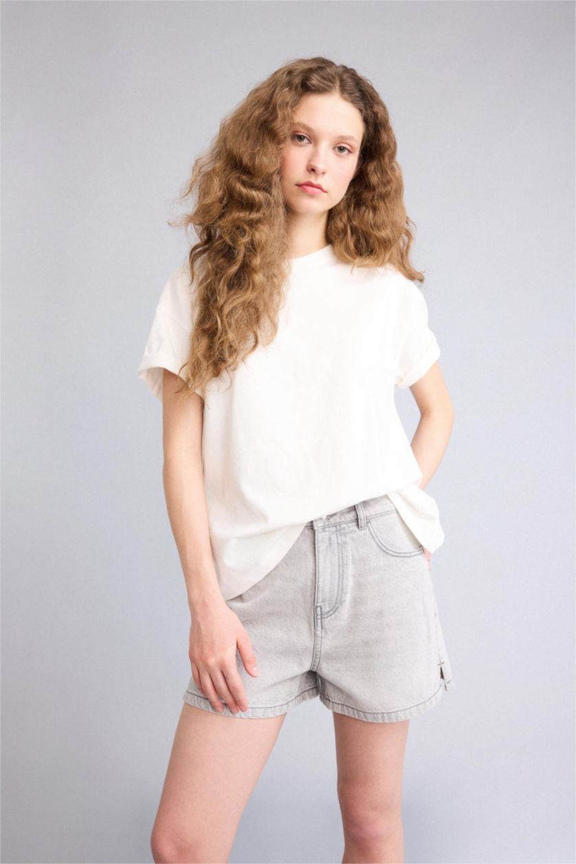 Женщины Серый Укороченные джинсовые шорты Mom Fit с высокой талией