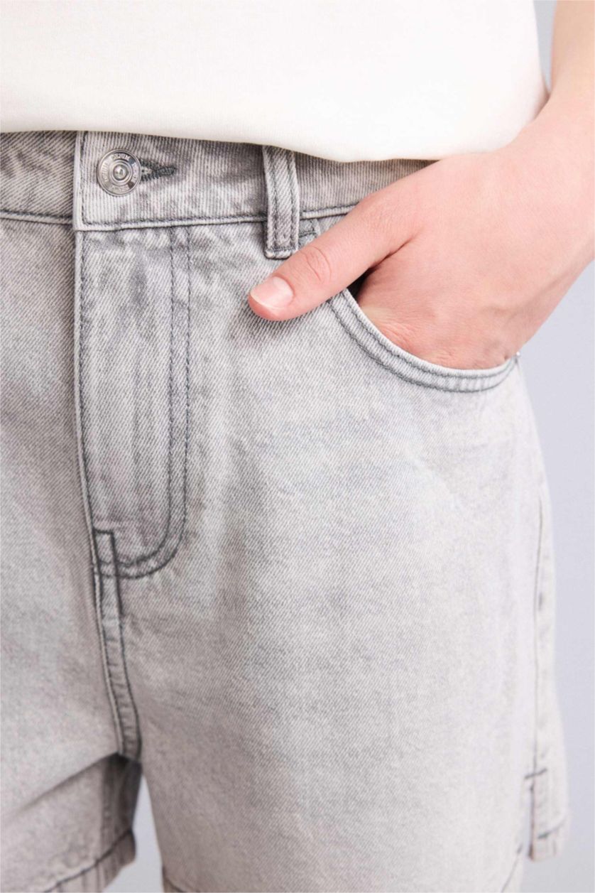 Женщины Серый Укороченные джинсовые шорты Mom Fit с высокой талией