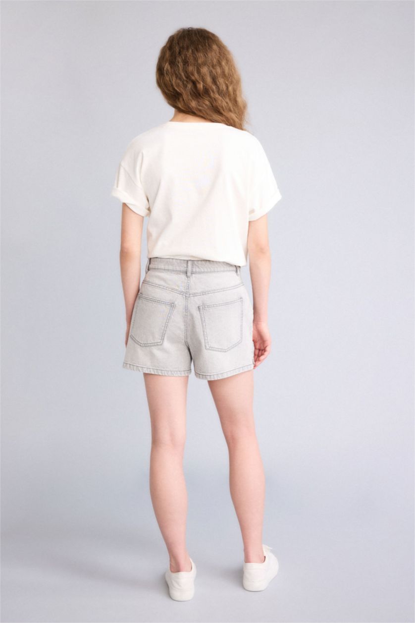 Женщины Серый Укороченные джинсовые шорты Mom Fit с высокой талией