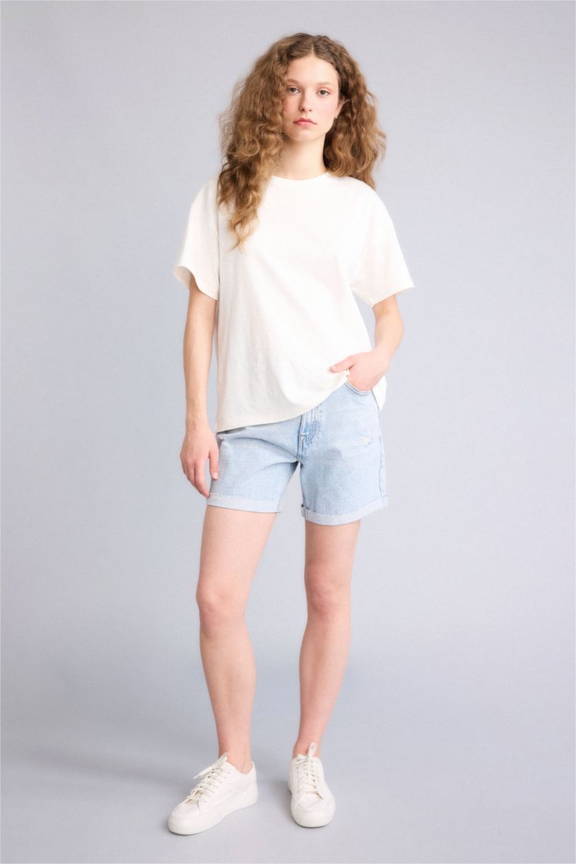 Женщины Светло-синий Укороченные джинсовые шорты Boyfriend с высокой талией