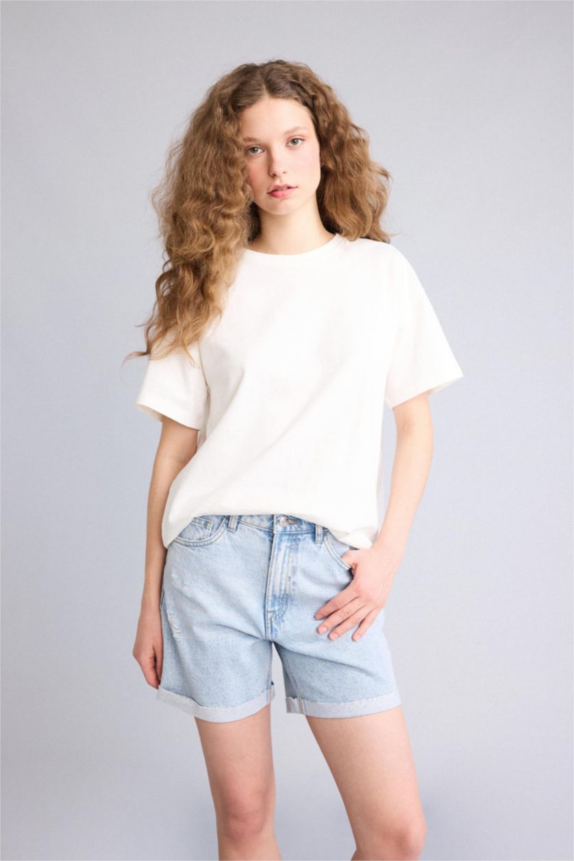 Женщины Светло-синий Укороченные джинсовые шорты Boyfriend с высокой талией