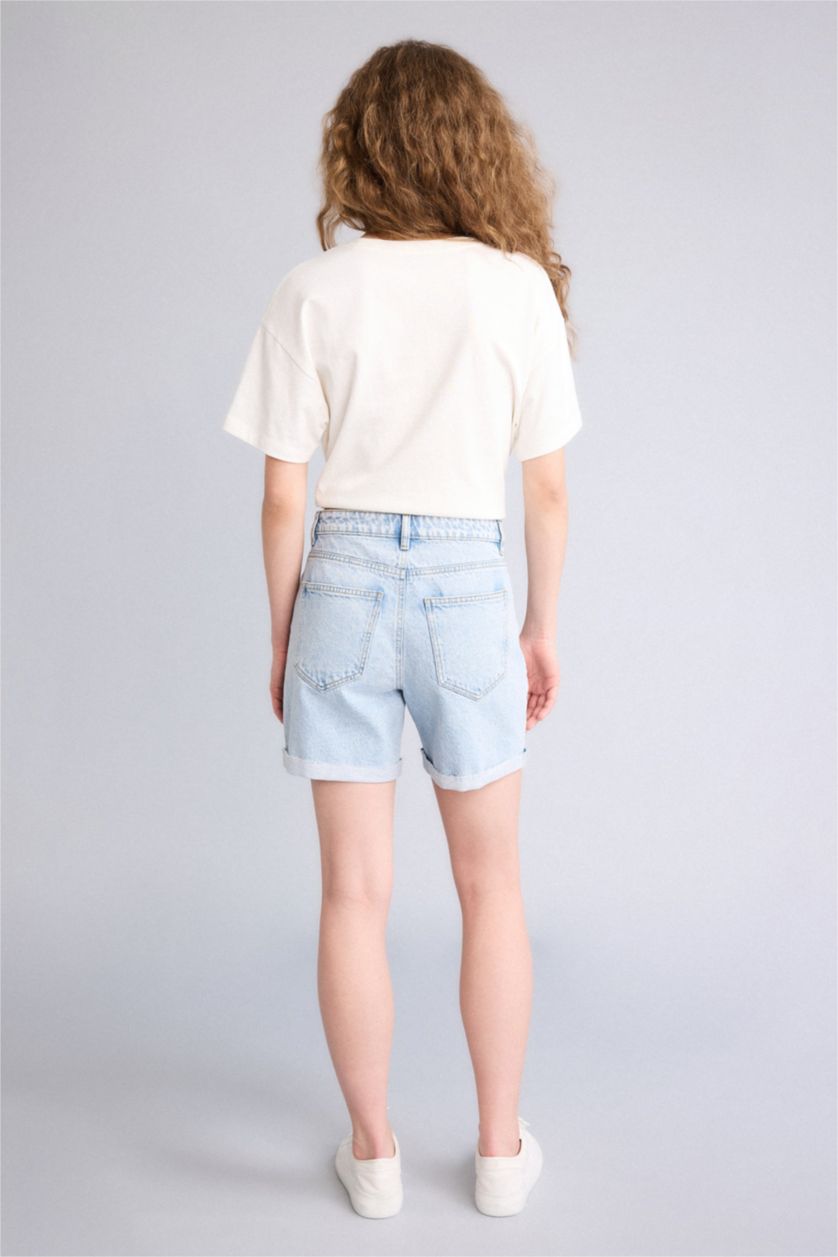 Женщины Светло-синий Укороченные джинсовые шорты Boyfriend с высокой талией