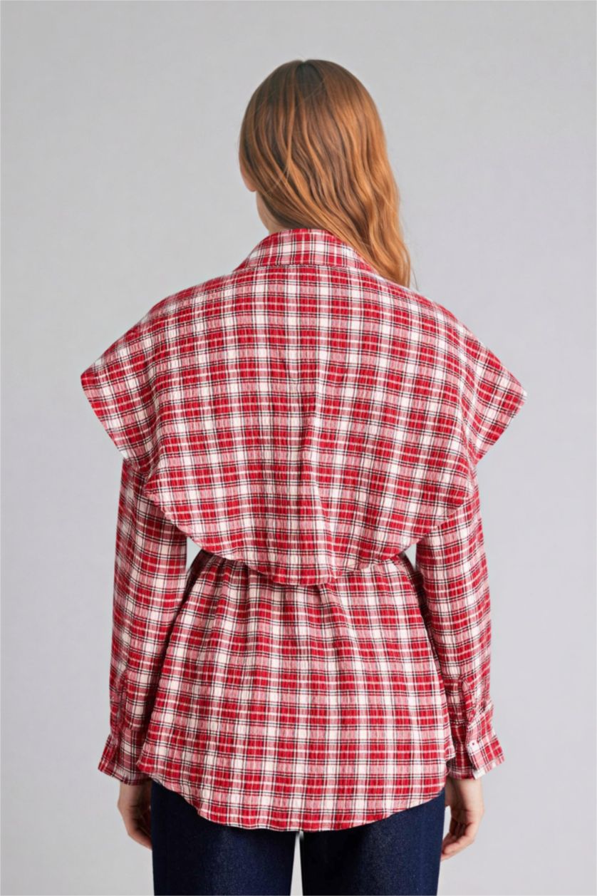 Kadın Kırmızı Kareli Gofre Dokulu Tunik