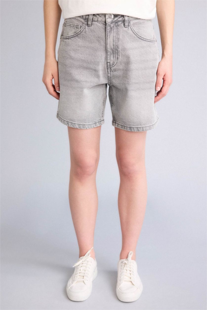 Женщины Серый Джинсовые бермуды с высокой талией