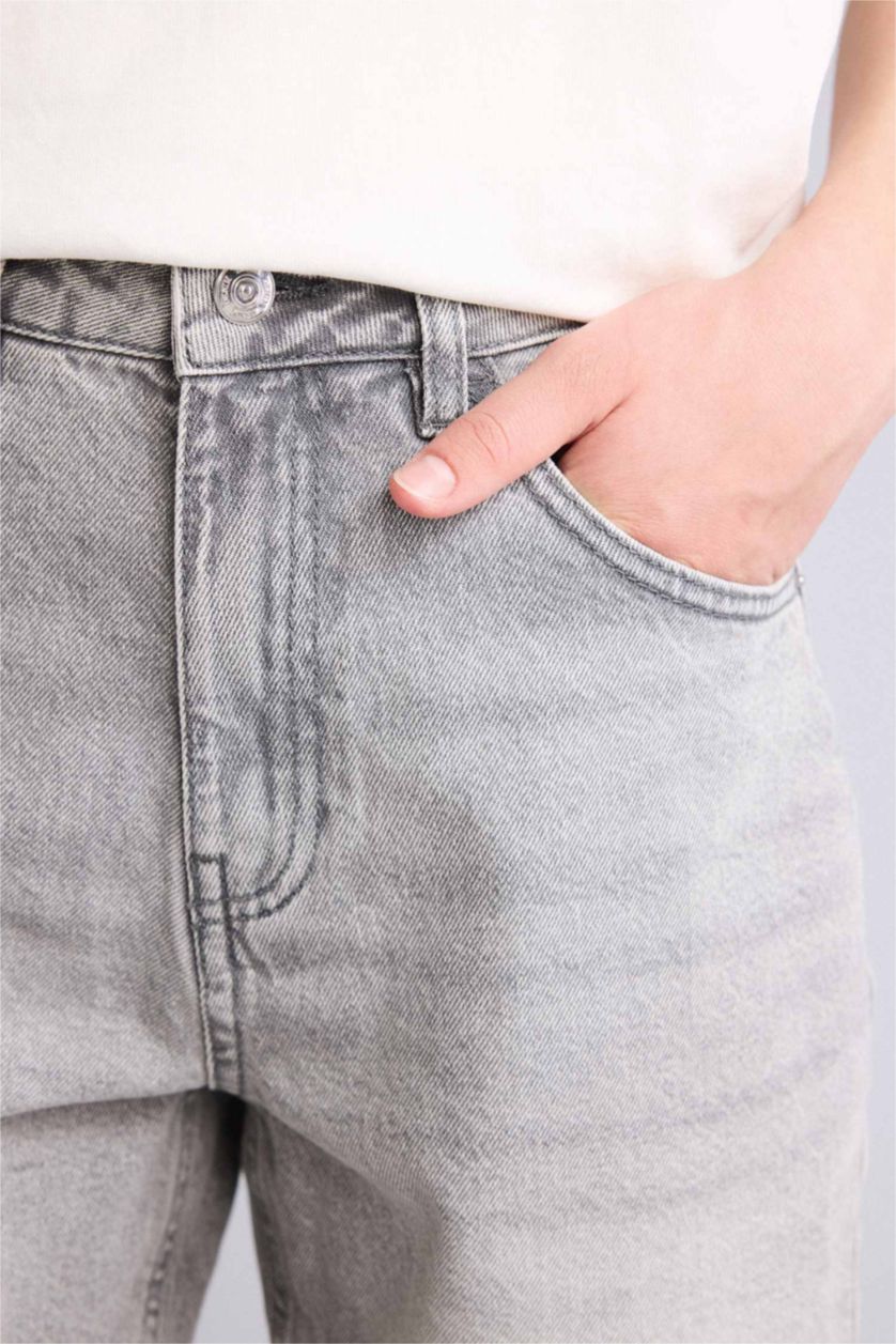 Женщины Серый Джинсовые бермуды с высокой талией