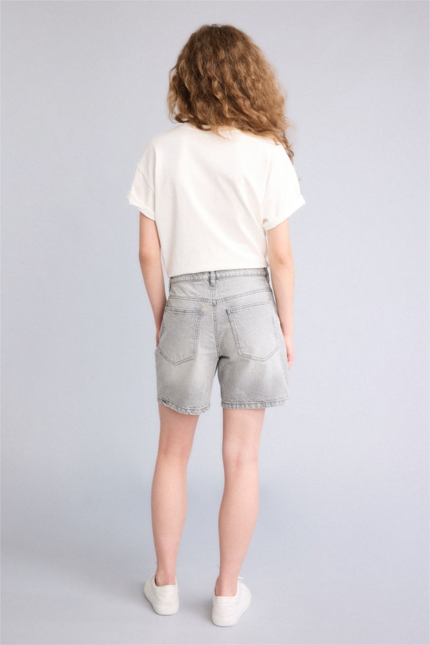 Женщины Серый Джинсовые бермуды с высокой талией