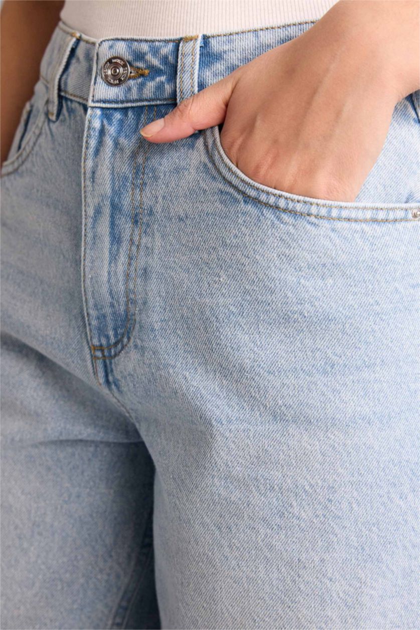 Женщины Светло-синий Джинсовые бермуды с высокой талией