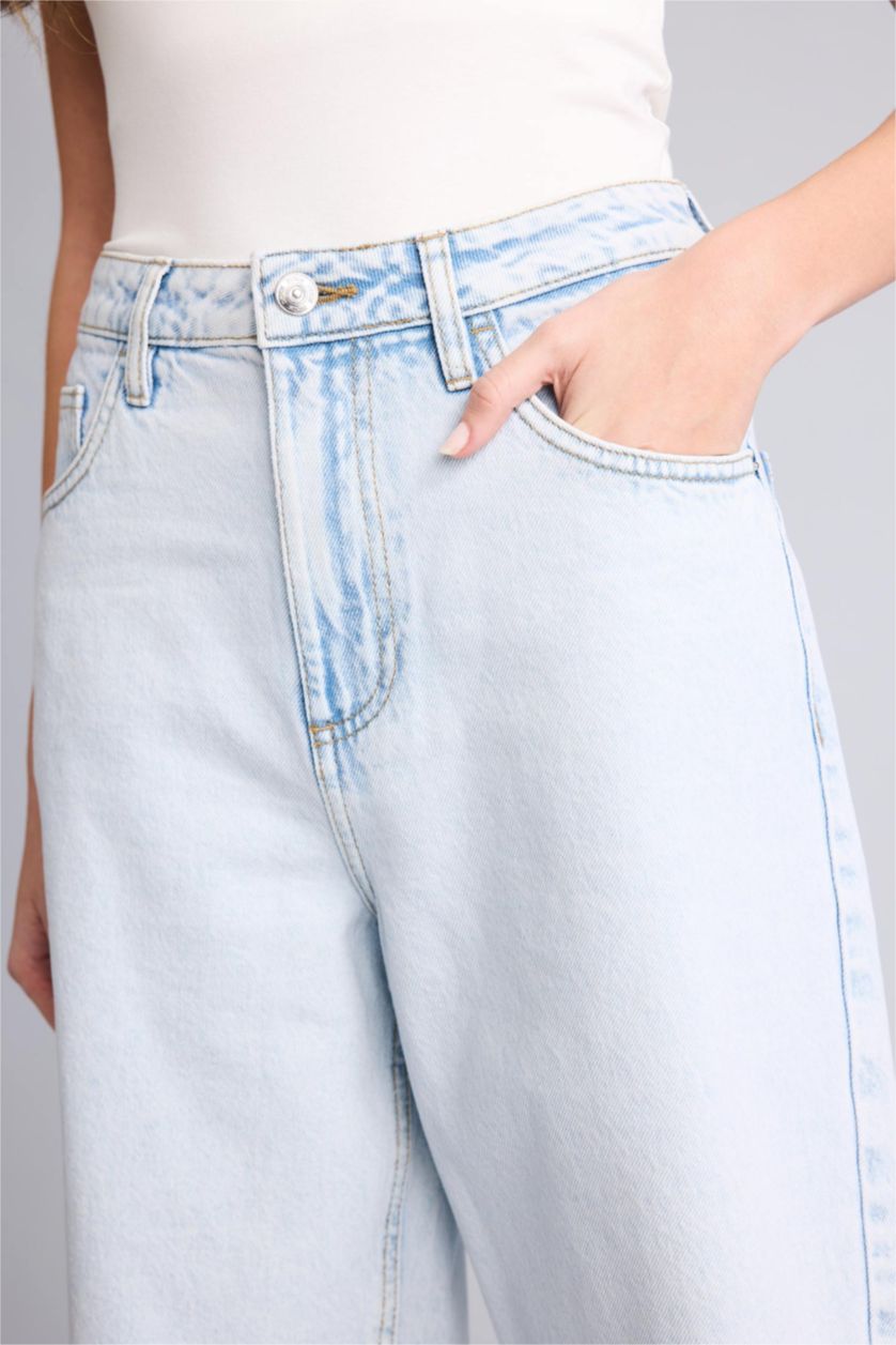 Женщины Светло-синий Бермуды c высокой талией из денима для женщин