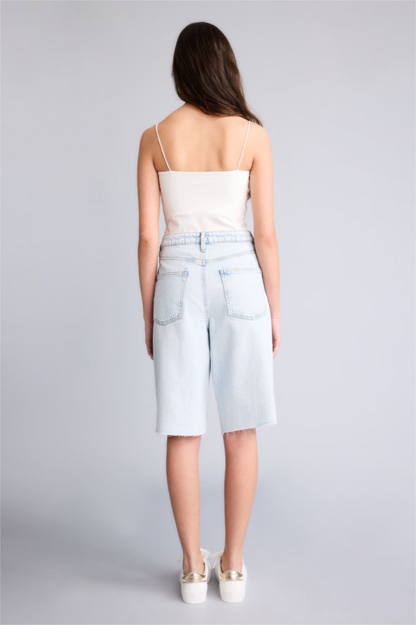 Женщины Светло-синий Бермуды c высокой талией из денима для женщин