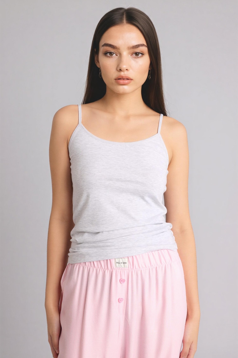 WOMAN Grey Melange Regular Fit 2 piece Tank Top