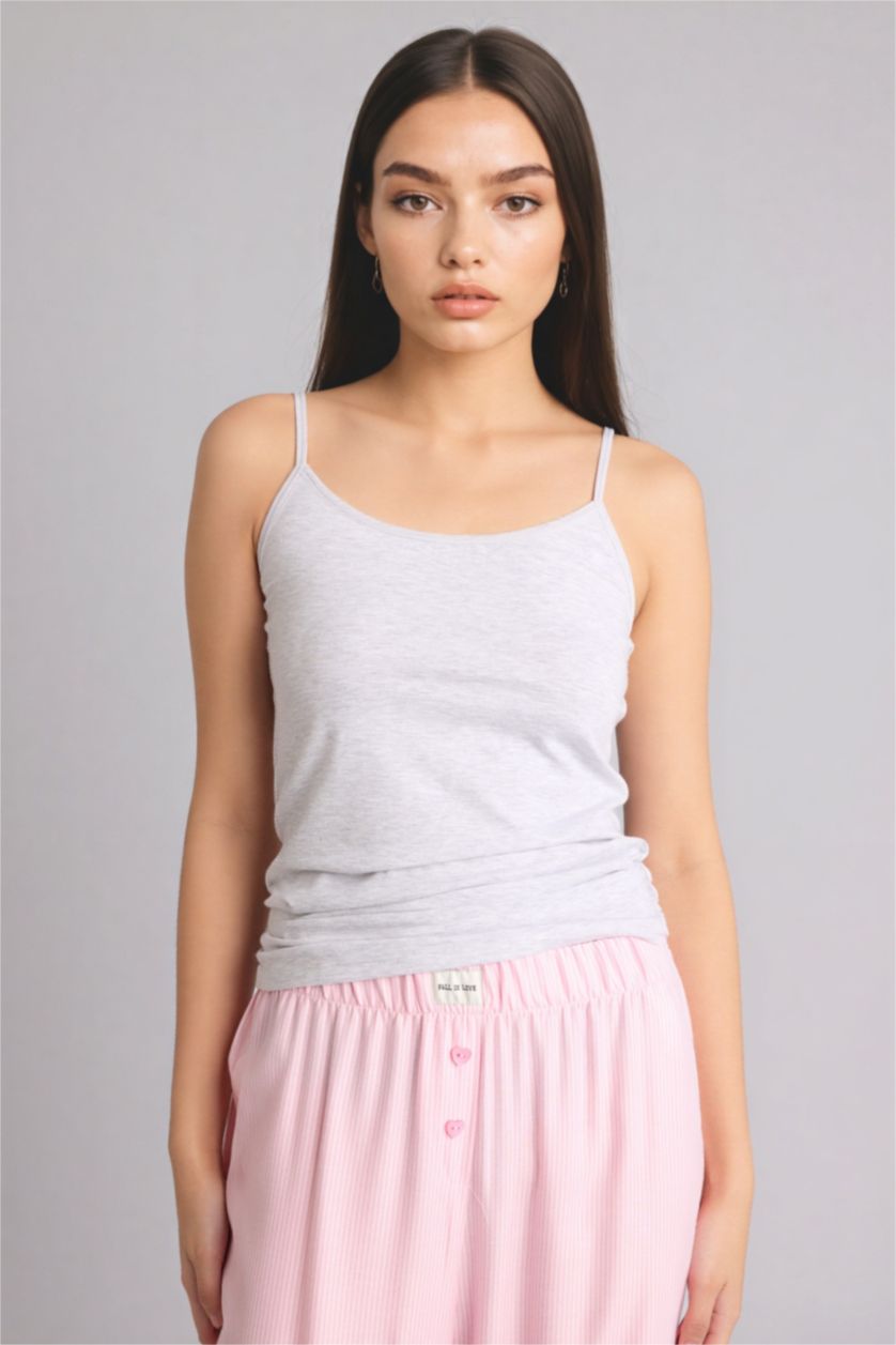 Woman Grey Melange Regular Fit 2 piece Tank Top