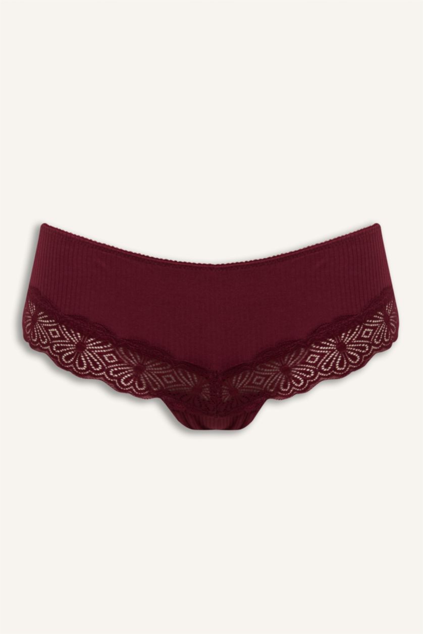 Kadın Bordo Dantel Detaylı Ribana 2'li Hipster Külot