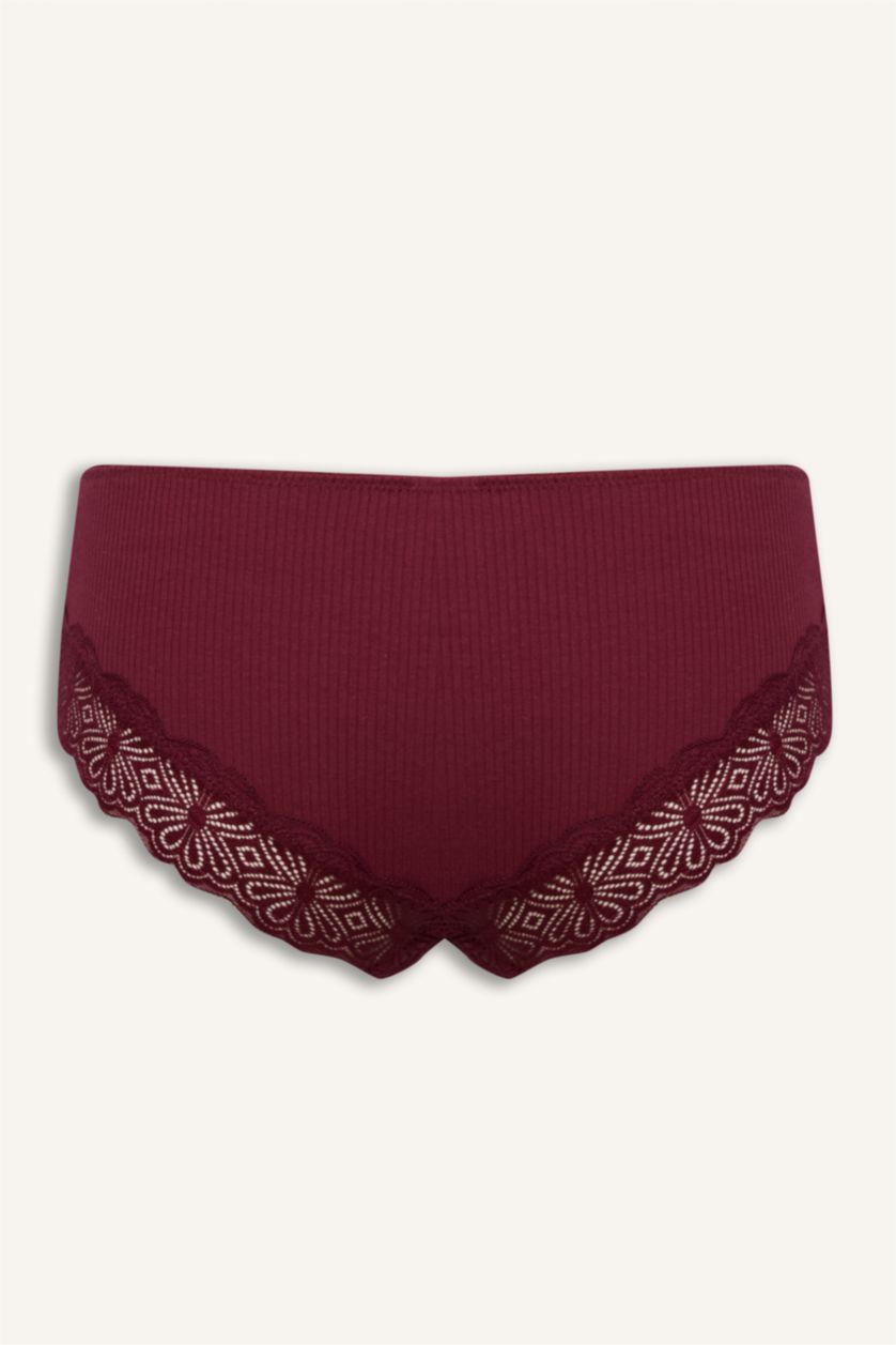 Kadın Bordo Dantel Detaylı Ribana 2'li Hipster Külot